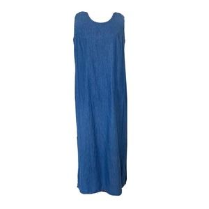 Vintage 80s Denim Pinafore Jumper Dress Womens Sz 14 Blue Jean Long Midi